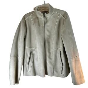 CHICO'S Womens Size 3 Beige Jacket Faux Suede Button Front  Zip off white Tan